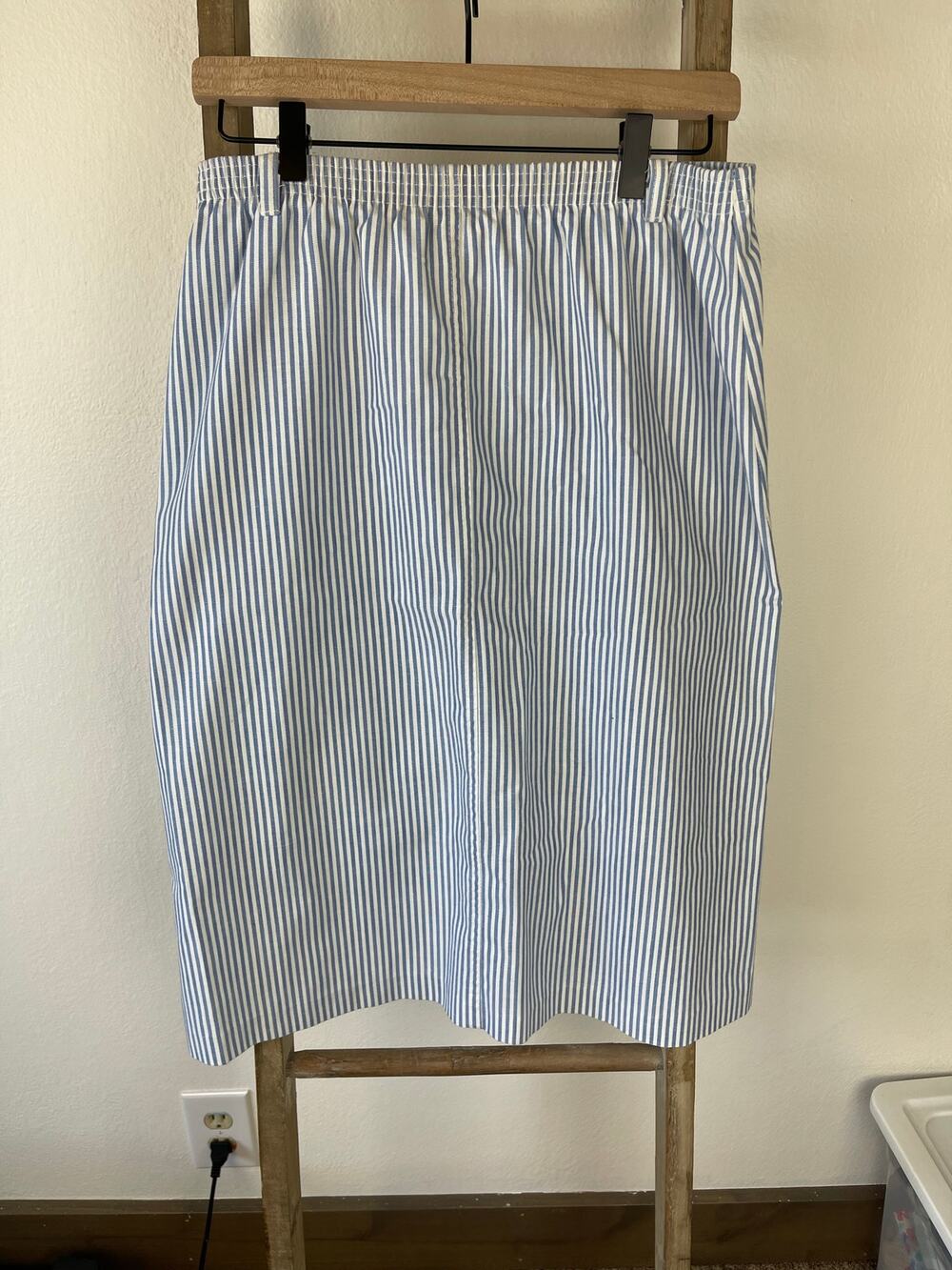 Alfred Dunner Vintage Stripe Light Blue and White Cotton Midi Skirt Womens 12
